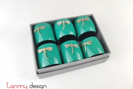 Set of 6  lacquer napkin rings attached with dragonfly